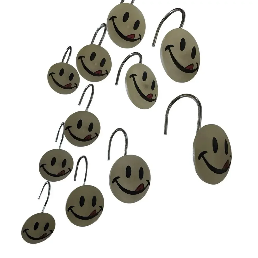 Vintage Joe Boxer‎ Smiley Face Shower Curtain Hooks Set of 12 Bathroom Retro